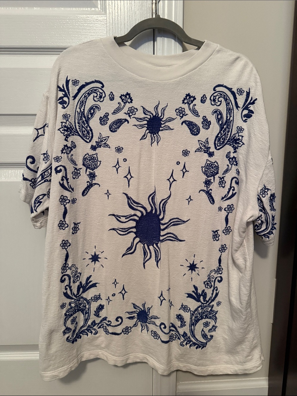 ASOS White Tee with Navy Sun & Paisley Print